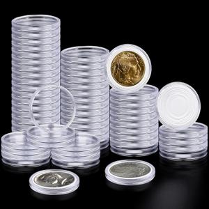 63PCS Silver Dollar Coin Holder, Clear Coin Capsules, Coin Holders for Collectors, Plastic Coin Case for Morgan Silver Dollar, Coin Protectors with Adjustable Gasket (17/20/25/27/30/33/38/40mm)