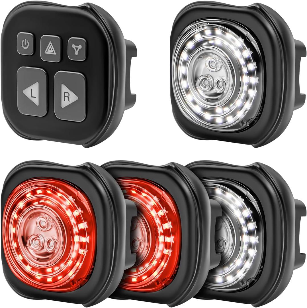 Luvan Smart Bike Light with Remote Controller - Sync Front & Rear LED Light Set, 5 Night & Daytime Mode | Turn Signals | Brake Lights, Rechargeable Bicycle Light for Night Riding, Dog, Running,Scooter