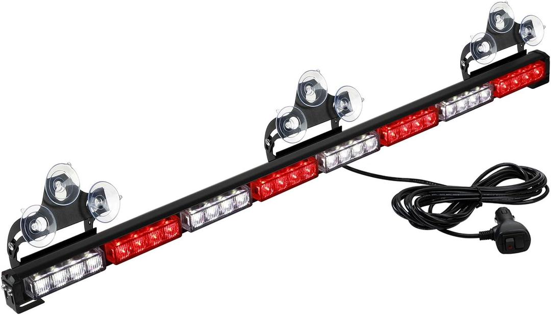ASPL 36" 32LED Traffic Advisor Light Bar Warning Emergency Strobe Light Bar Directional Flashing Emergency Caution Lighting Led Safety Lights with 16 ft Straight Cord (Red/White)