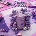 Leinuosen 76 Pcs Kpop Cake Topper Popular Singer Birthday Cake Decoration with Purple Disco Balls Pop Music Birthday Party Decoration Kpop Theme Party Supplies