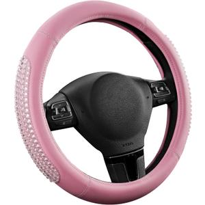 PIC AUTO Steering Wheel Cover, Glitter Gel Particles & Pink Luxury Leather Car Steering Cover, Universal Fit 14.5"-15.5" Anti-Slip Car Wheels Cover for Girls & Women
