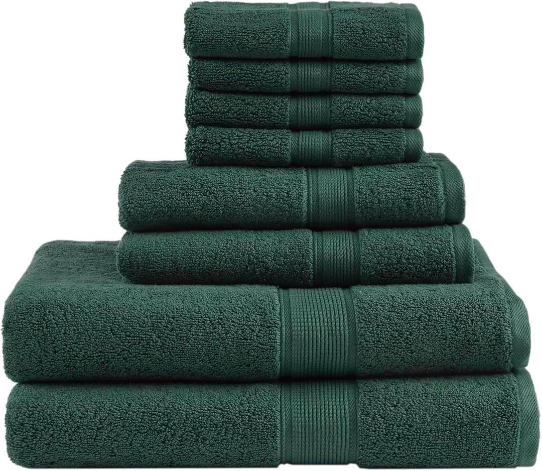 Madison Park 800GSM Bathroom Towel Set of 8 100% Cotton Bath Towel Set for Bathroom Luxurious Highly Absorbent 2 Bath Towels 2 Hand Towels 4 Washcloths Quick Dry Spa Quality Dark Green, Multi-Sizes