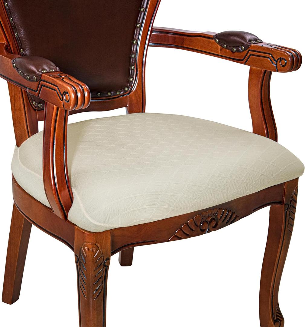 CZL Dining Room Chair Covers Set of 6, Zipper with Rear-Covered Dining Chair Covers for Dining Chairs with Arms Stretch Jacquard Dining Chair Slipcover Removable Washable,6 Pack (Beige)