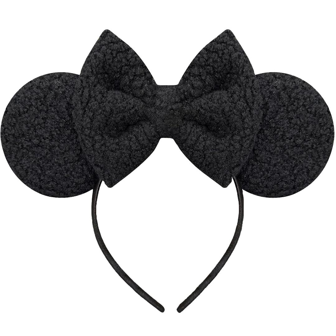 Trnerm Black Mouse Ears Headband for Women, Soft Plush Park Ears Cute Birthday Hair Bands