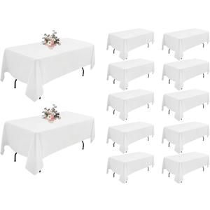 12Pack White Rectangle Tablecloths - 60x102 Inch Polyester Tablecloths for 6 Foot Tables, Wrinkle Resistant Washable Fabric White Table Clothes for Christmas, Wedding, Banquet, Party