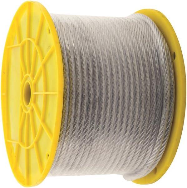KingChain 505552 3/16-in x 1/4-in x 250 ft PVC Coated Galvanised Steel 7 x 19 Aircraft Cable Metal Wire Rope with 850 lb Safe Working Load