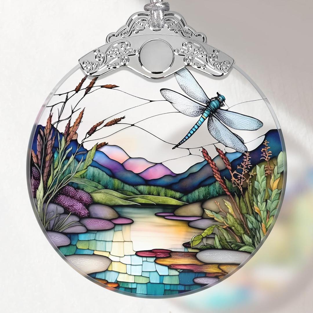 2 x Dragonfly Stained Glass Ornament - Christmas Tree Decor, Gift Exchange Idea