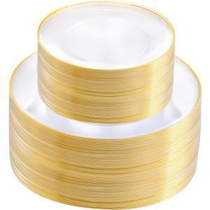 bUCLA 120PCS Clear and Gold Plastic Plates - Clear Disposable With Gold Rim, Ideal for Party & Thanksgiving