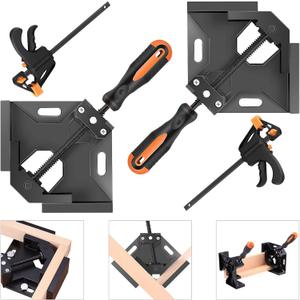NAYE Corner Clamp,Right Angle Clamp 90 Degree Positioning Square Holder,Woodworking Carpenter Tool Set with 4" Bar Clamps for Face Frame,Boxes,Door,Cabinet (Black)