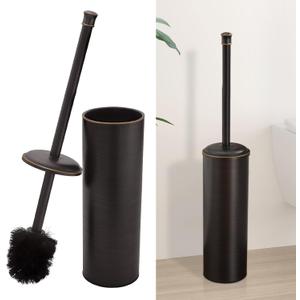 BESy Toilet Brush and Holder, Toilet Cleaner Bowl Set with Two Brush with Extra Long Handle, Durable Bristles Toilet Scrubber and Covered Holder, Drip-Proof Stainless Steel Oil Rubbed Bronze