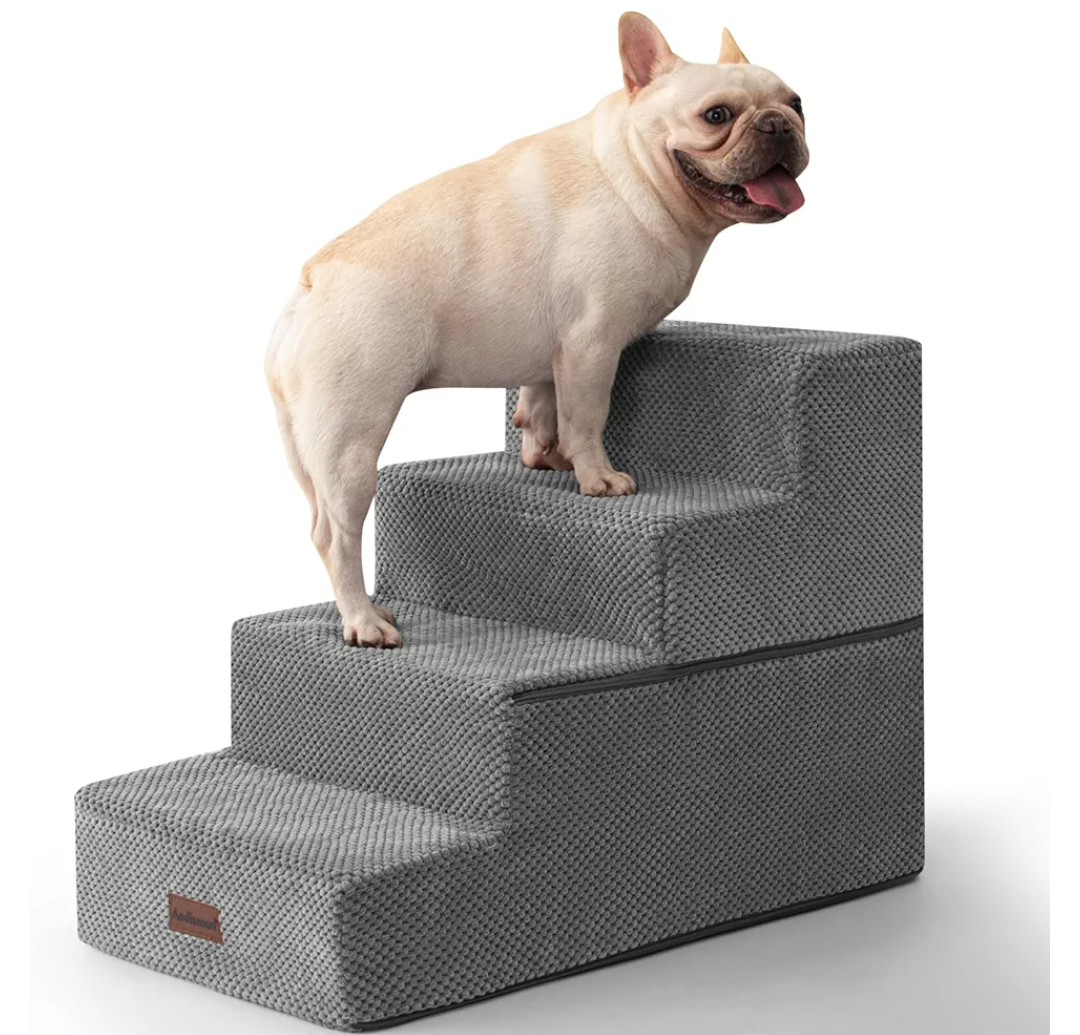 Aodisman Dog Stairs for Bed 18.5" H, 4-Step Dog Steps for Small Dogs and Cats, Indoor Non-Slip Balanced Pet Stairs are Suitable for Puppy, Older Cat, Grey
