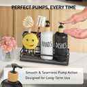 Moforoco Kitchen Dish Soap Dispenser Set, 16OZ Glass Bottle, Hand and Dish Soap Dispenser Set, Instant Dry Tray, Brush Holder with Smiley Face Sponge Holder (Black Tray+Black&White Bottle)