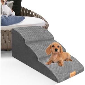 Topmart High Density Extended Foam Dog Ramp&Steps 3 Tiers,15.7" High,Non-Slip Dog Stairs with Waterproof Cover,Soft Foam Pet Ladder,Best for Injured,Older Cats,Pets with Joint Pain (Grey)