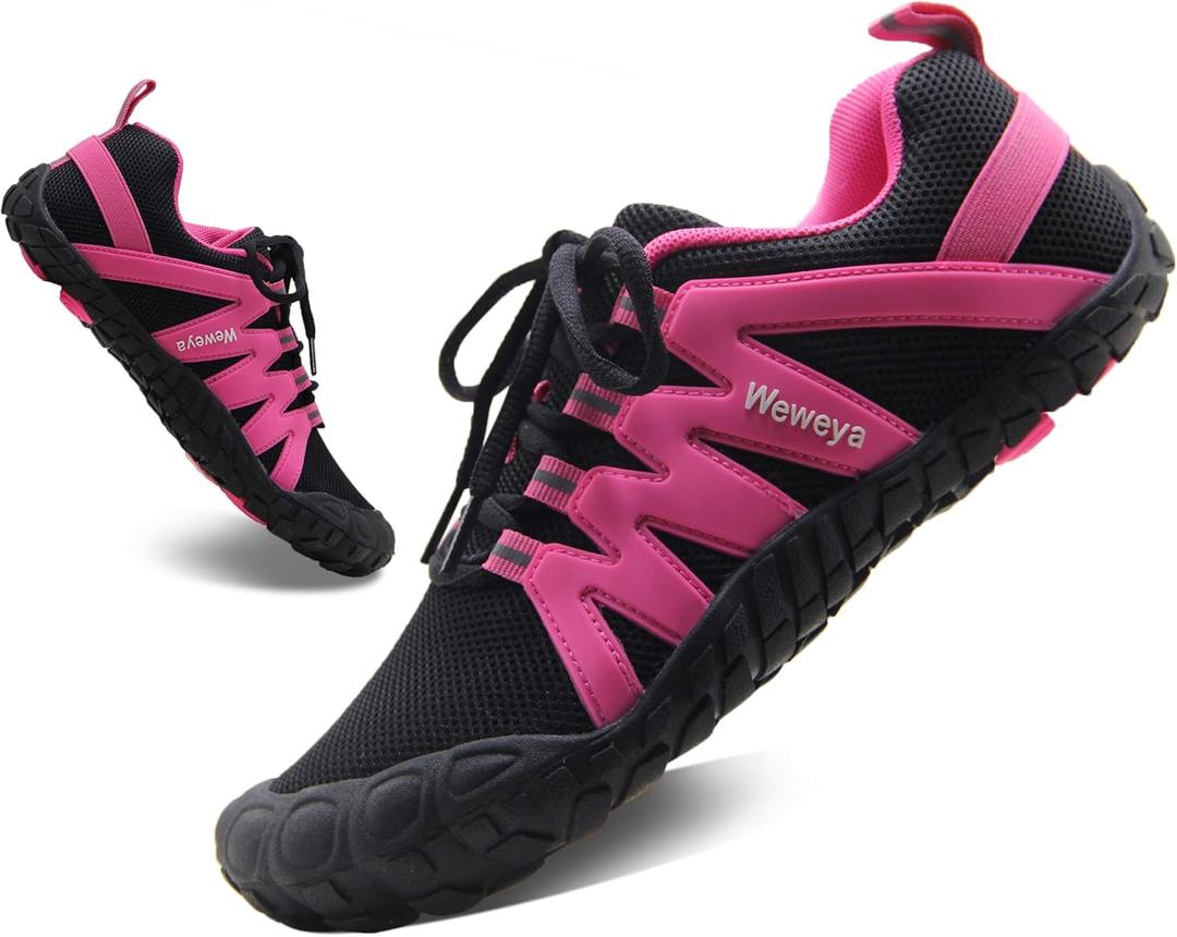 Weweya Barefoot Shoes for Women Minimalist Running Cross Training Shoe (7, Black Hot Pink)