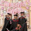 Pink Congrats Grad Balloons,16 Inch Congrats Grad Banner Balloons with 6pcs Pink and Silver Star Balloons with Ribbon for Graduate Party,Graduation Decorations Class of 2026