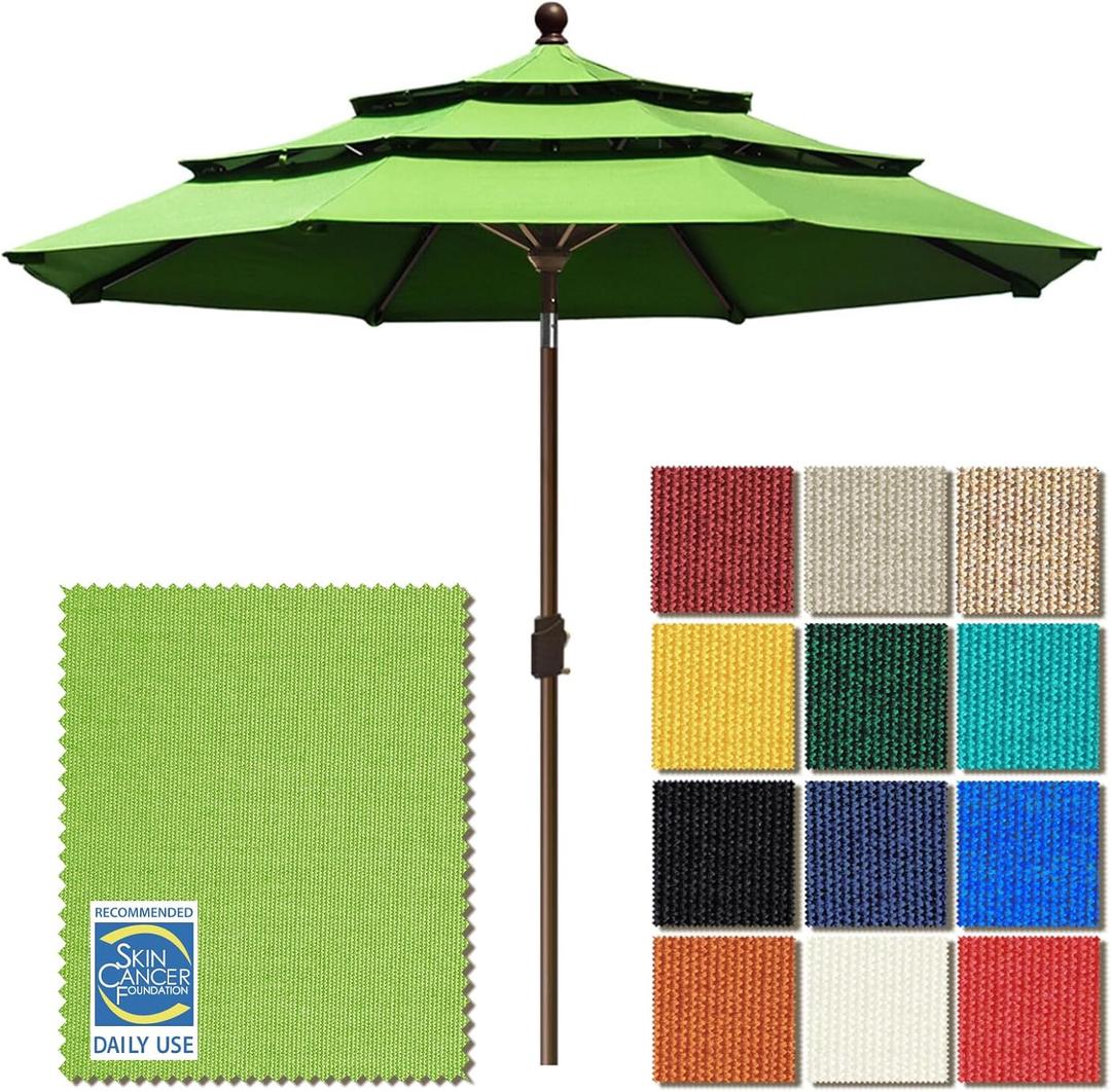 EliteShade USA 10-Year-Non-Fading 9ft 3-Tier Market Patio Umbrella, Commercial Grade Outdoor Table Umbrella with Crank Open, Windproof & UPF 50+ UV Protection, Heavy Duty Ventilation for Garden, Deck, Pool, Backyard, Beach & Bistro, Macaw Green