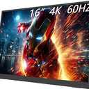 MAFNKOU 16” Portable Monitor 4K UHD 3840×2160 400 Nits 1500:1 Contrast Gaming Display,IPS HDR External Second Screen,4K Portable Monitor for Laptop/Mac/PC/PS5/Xbox with Speakers Stand,VESA Compatible