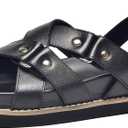 BEAU TODAY Flat Sandals for Women, Fashion Strappy Sandal Comfortable Arch Support, Open Toe Beach Dressy Leather Summer Platform Sandals (8.5, Black-1)