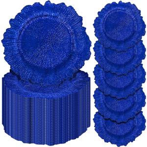 Pesonlook 50Pcs Royal Blue Charger Plates Round 13inch, Reef Plate Chargers for Dinner, Bulk Plastic Floral Table Charger Plates for Dinner Wedding Party Event Table Setting Decoration(Royal Blue)