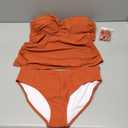 Shuangyu Women's Twist Front Bandeau Tankini Set Two Pieces Ruched Tummy Control Suimsuit with Mid Waist Briefs, L, Brown