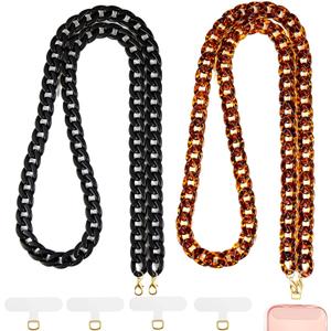 Wrestler 2 Pcs Crossbody Phone Lanyard Straps Chain Charm Cell Phone Holder Compatible with Universal Cases 59 Inch (Black, Coffee)