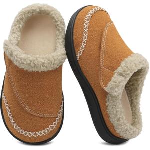 LeIsfIt Toddler Slippers Boys Girls Moccasin Slippers Kids Warm Slip-On House Shoes with Non-Slip Sole for Indoor & Outdoor (7-7.5 Toddler, Brown)