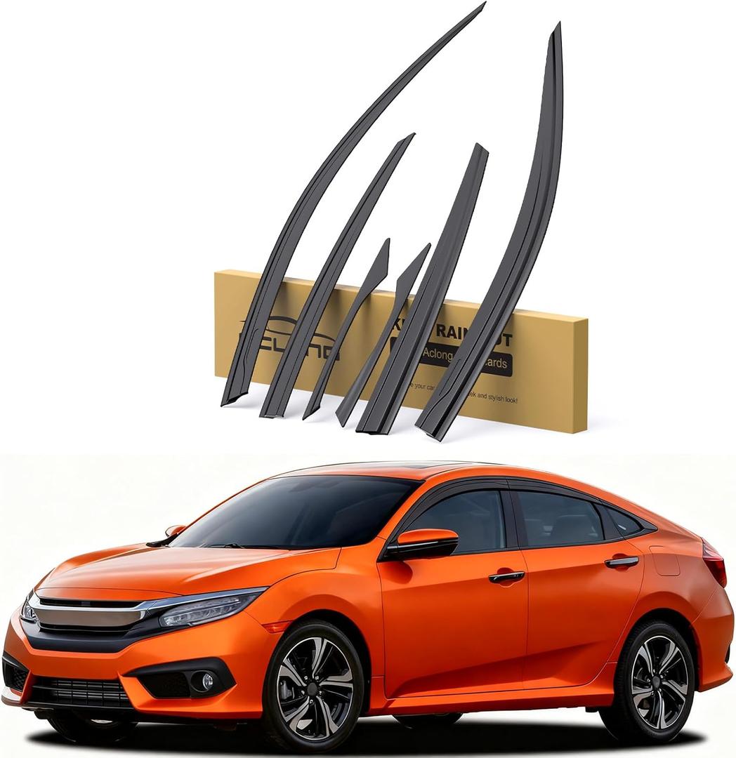 Rain Guards Compatible with Honda Civic Sedan LX Sport Touring EX-L 2016 2017 2018 2019 2020 2021, Durable Tape-on 2016-2021 Civic Side Window Rain Guard, Window Deflectors 6 PCS