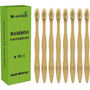 Bamboo Toothbrush Boar Bristles 100% Biodegradable and Natural 8 Pieces of One Pack