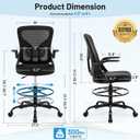 Drafting Chair for Standing Desk, Tall Office Chair with 22"-30" Seat Height &7" Lift Footrest Ring, Ergonomic Executive Mesh Computer Counter Stool with Lumbar Support &Flip-up Arms for Artist
