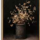 ZZLWBKGL Vintage Dried Floral Framed Wall Art Dark Moody Botanical Canvas Wall Art Cottage Core Pictures Wall Decor Rustic Still Life Art Prints for Living Room Bedroom Study (24"L x 16"W)