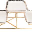 Three-Tier Ceramic Plate Rack - A Foldable Gold-Rimmed Plate Rack with Three 10.6-inch Gold-Rimmed Plates for displaying Food, Fruit, Desserts, and Serving Guests