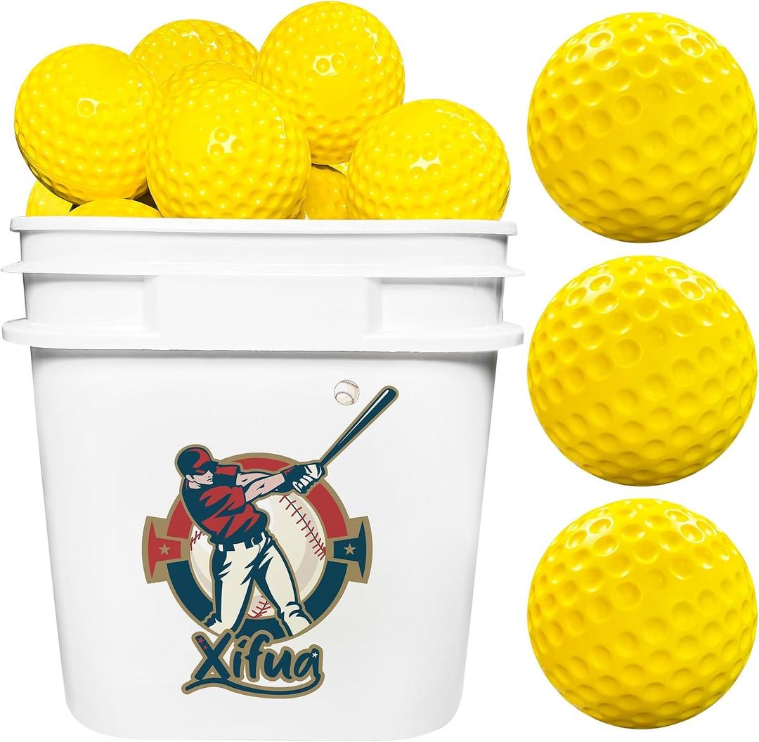 Bucket Pitching Machine Baseballs 24/36 Pack - 60 MPH High Bouncy Yellow Dimpled Practice Balls | Lightweight & Durable for Batting/Fielding Training | Indoor/Outdoor All Ages (24pack), 2.82 ounces