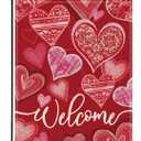 Artofy Welcome Valentines Day Small Decorative Garden Flag, Red Love Heart Yard Lawn Outside Decor, Anniversary Wedding Burlap Outdoor Home Decoration Double Sided 12 x 18