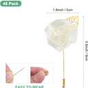M METERXITY 48-Pack Flower Lapel Pins for Men, Golden Leaf Rose Boutonnieres Pin Groom Boutonnieres for Wedding/Dance/Party, Men Lapel Pins for Suits Satin Flower Corsage [Milky White]