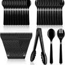 45Pcs Plastic Serving Utensils Set Black Disposable Serving Spoons Tongs Forks for Serving Food Heavy Duty Large Serving Utensils Supplies for Parties Buffet Restaurant Dinner