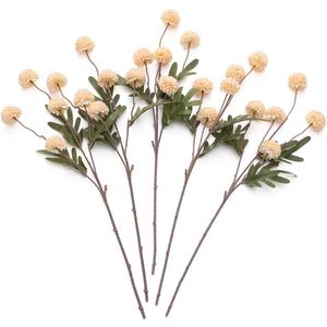 Laelfe Peach Artificial Flowers Pompon Mum, 5Pcs Fake Kiku Flowers Silk Small Mini Chrysanthemum Ball Faux Mum Decor for Filler DIY Bouquet Centerpieces Arrangements Shower (Peach)