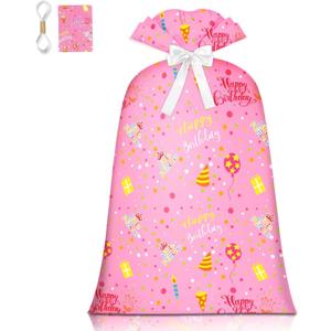 BWLOIES Extra Large Gift Bag Girl Birthday Jumbo Gift Bag, Bday Pink Giant Plastic Oversized Gift Bag Huge Gift Wrap Bag Birthday Bag Wrapping Bag for Large Gift(48inch 1Pack)