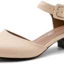 Enelauge Women's Ankle Buckle Strap Low Block Chunky Heels Closed Toe D'Orsay Pumps Dress Work Church Evening Shoes Size 10