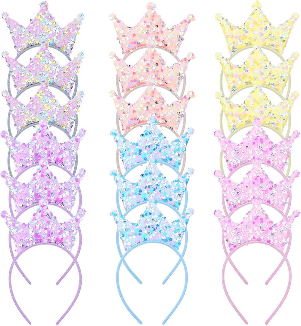 12 Packs Glitter Headbands Crown Party Favors Birthday Party Decorations