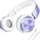 AILIHEN Kids Headphones for School Boys, Headphones with Microphone for Chromebook Laptop Computer Smartphone, 3.5mm Foldable Lightweight Headset for Teen Teenager (Violet) (Medium)