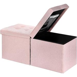 AmasSmile Footrest Ottoman Bench with Storage,34Inch Pink Teddy Velvet Footstool, Coffee Table, Padded Seat, Storage Chest,Blanket Store with Flipping Lid for Livingroom and Bedroom