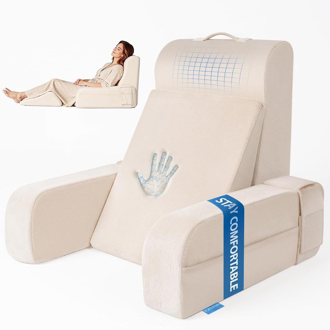 Kayfia Reading Pillow, Gel Memory Foam Back Rest Pillow, 19", Ivory, Standard