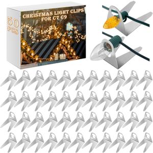 50 Pcs Metal Christmas Light Clips Shingle Gutter Clips for Hanging Outdoor C7 C9 String Lights Sit to Stand Roof Ridge Shingle Tabs Hangers Weatherproof for Outside Xmas Halloween Decor