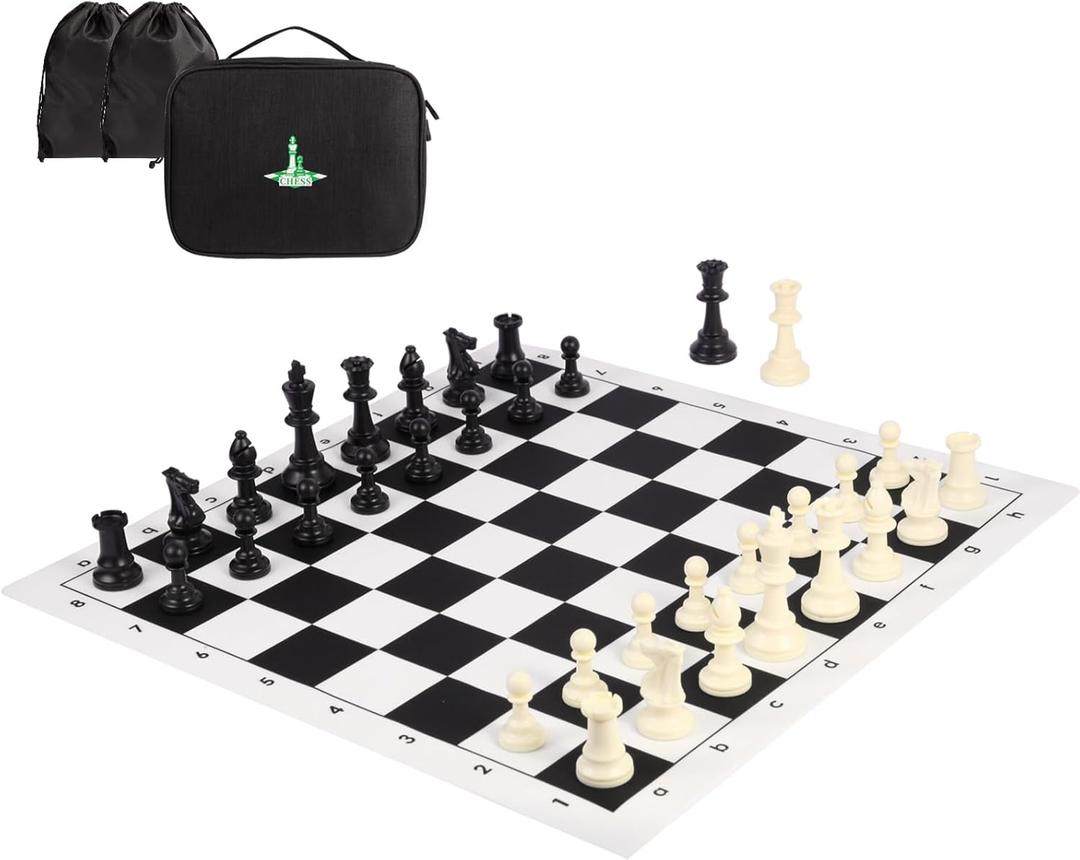 Chess Set 20" Portable Chess & Checkers Set, Foldable Silicone Chessboard Game with Plastic Weighted Chess Pieces & Storage Bag, 2 in 1 Travel Board Games for Kids and Adults