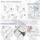 Blue Floral Wallpaper Peel and Stick Wallpaper 17.3"197" Boho Flower Removable Self Adhesive Wall Paper for Bedroom Floral Contact Paper for Cabinets Furniture Watercolor Decor Waterproof Vinyl Film
