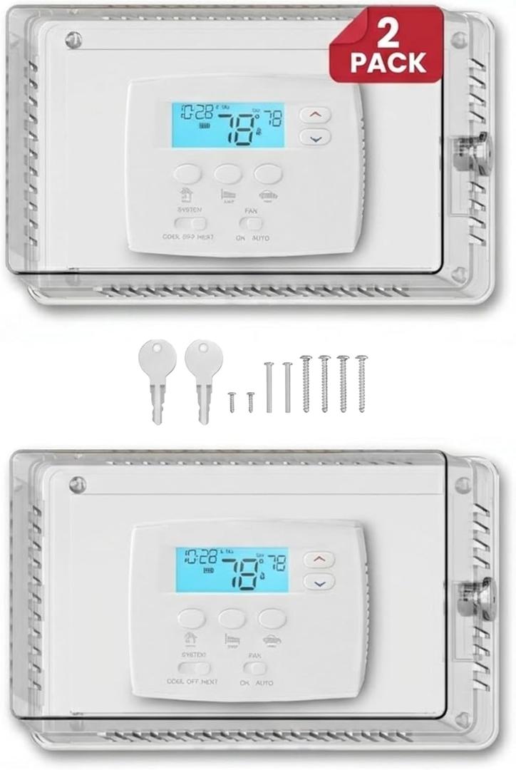 Premium 2 PCS Large AC Thermostat Lock Box Cover with Key Fits with Thermostats 10 "W x 6.2 "H or Smaller Clear PC Material Security Guard Case for Indoor Lockable Tempreture Protection