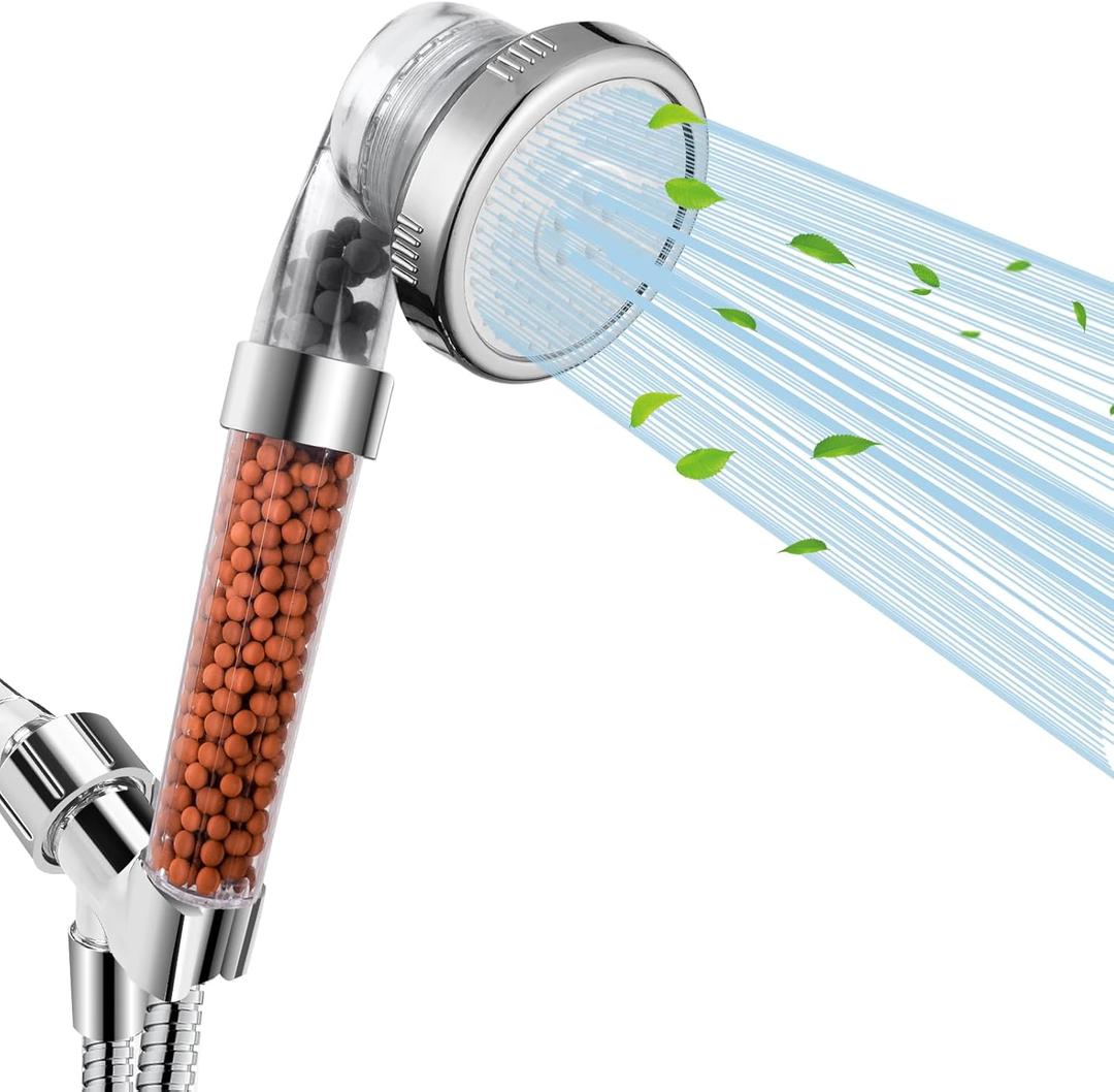 Filtered Shower Head for Hard Water, High Pressure 3 Modes Shower Heads with Handheld Spray, Water Softener Showerhead Set with Mineral Beads to Remove Chlorine & Fluoride for Dry Hair & Skin