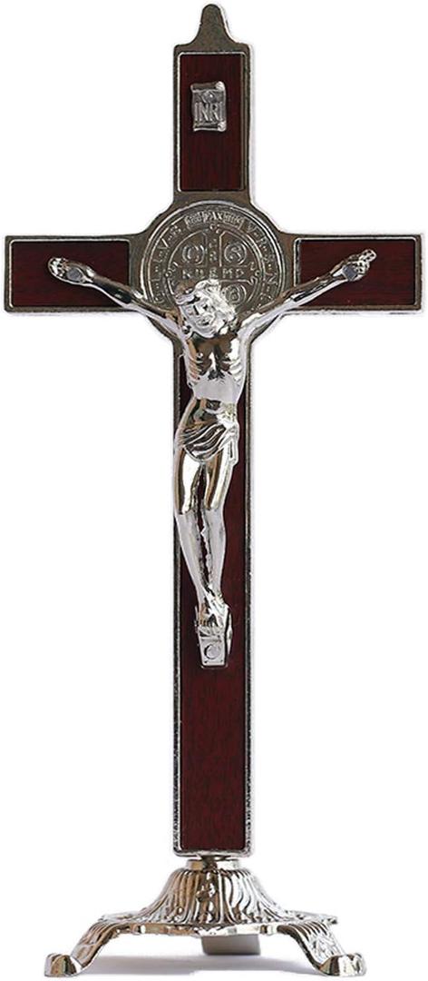 Calculs Metal & Wood Crucifix Table Cross - Catholic Table Cross With Stand For Prayers Home Decor 8"