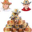Funny Party Hats Cowboy Party Hats - 9 Straw Cowboy Hats - Medium - Red, Blue - Costume Headwear - For children, cowboy party participants