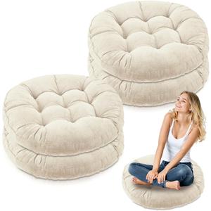 Jerify Floor Pillow Cushions 22 x 22 Inch Round Square Large Meditation Floor Pillow for Classroom Adult Meditation Picnic Party Cushion for Seating Gift Christmas(Round,Beige,4 Pcs)